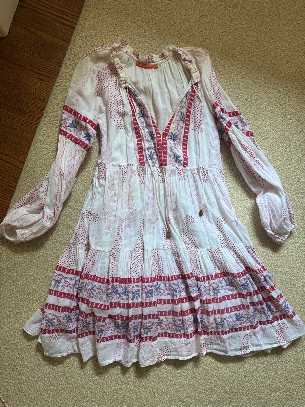 Oliphant White Mini Dress with Red and Blue Print